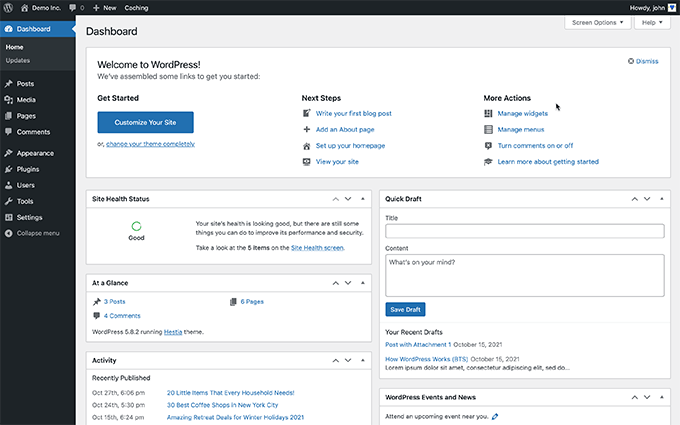WordPress Admin Dashboard