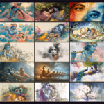 Modern Radha Krishna digital artwork in a peaceful setting